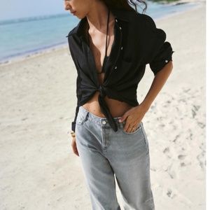 Zara Poplin Pocket Button-Down Shirt (size XS)